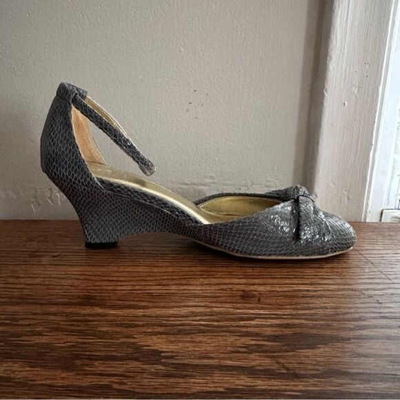 Rebecca Taylor d’Orsay Wedge Pumps Gray Ankle Strap Leather Women’s 7 - Picture 2 of 6